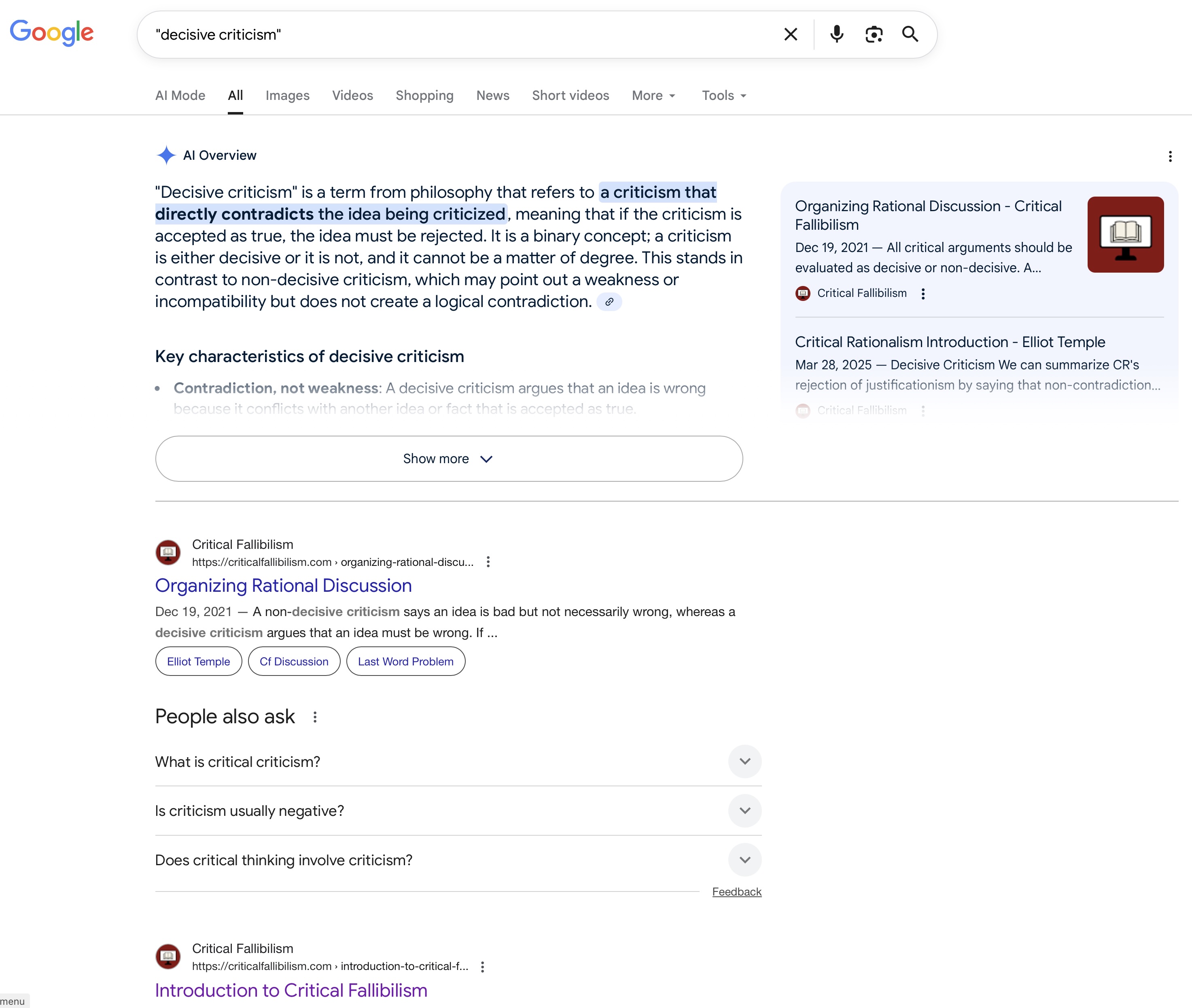 Decisive criticism Google search
